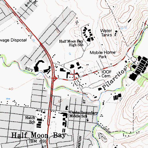 Topographic Map of Pilarcitos Cemetery, CA
