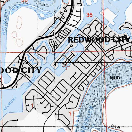 Topographic Map of Redwood Shores, CA