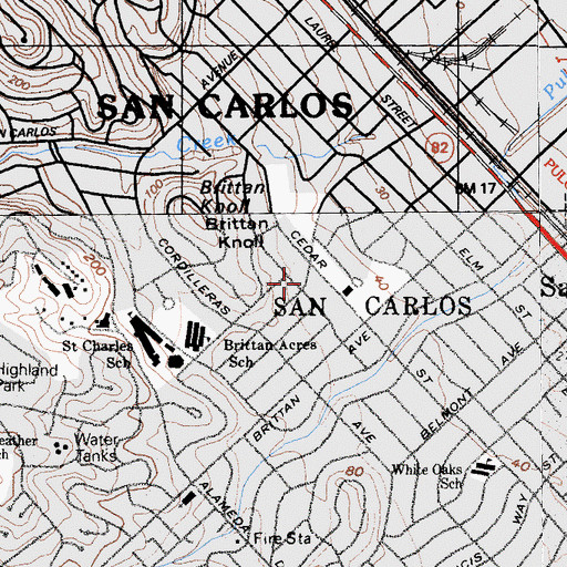 Topographic Map of Carlmont Christian Center, CA