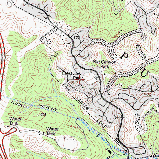 Topographic Map of Crestview Park, CA