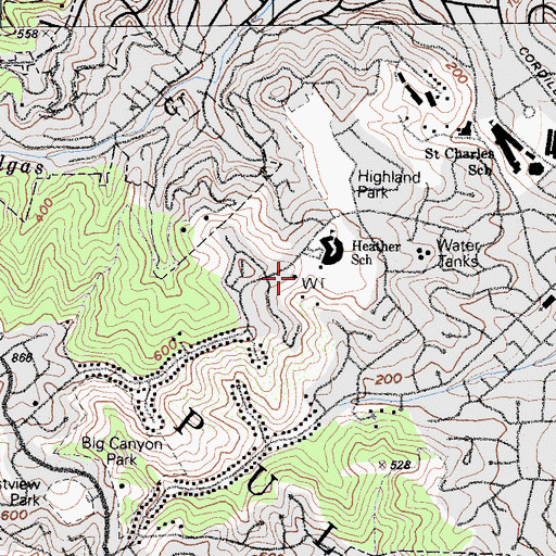 Topographic Map of Heather Park, CA