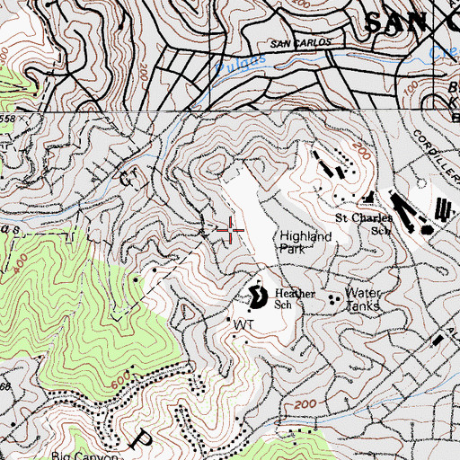 Topographic Map of Highland Park, CA