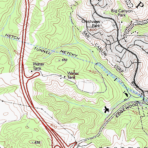 Topographic Map of Pulgas Ridge Open Space Preserve, CA