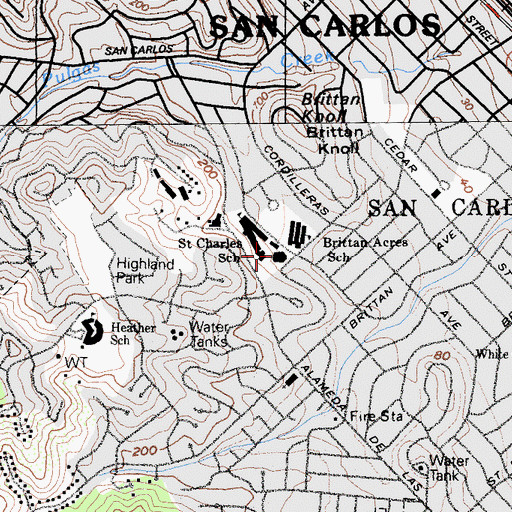 Topographic Map of Saint Charles Catholic Church, CA