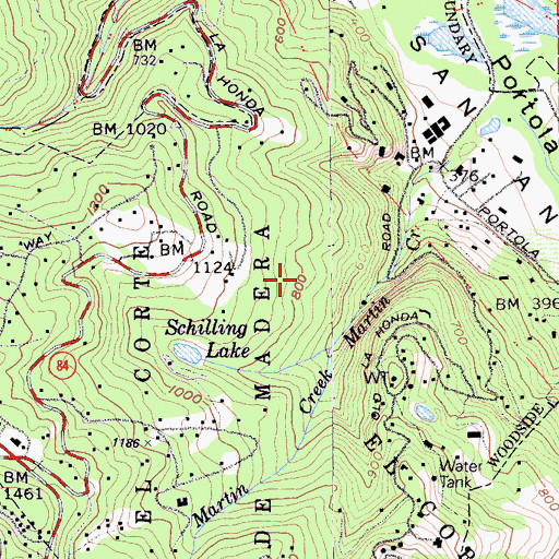 Topographic Map of Thornewood Open Space Preserve, CA