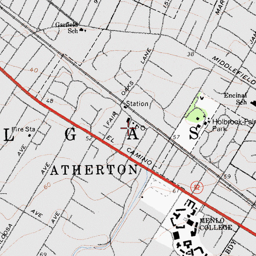 Topographic Map of Atherton Branch San Mateo County Library, CA