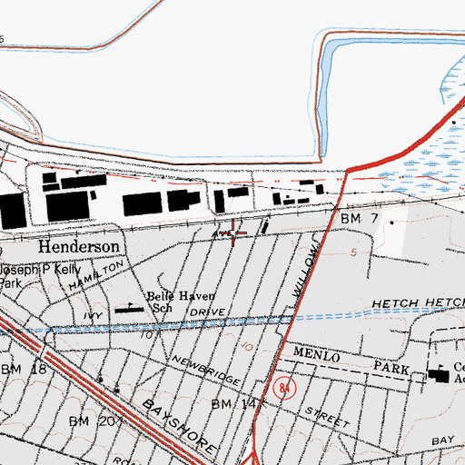 Topographic Map of Belle Haven Office of Public Services, CA