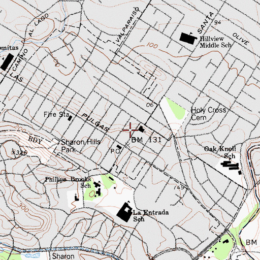 Topographic Map of Bethany Lutheran Church, CA