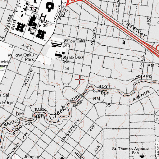 Topographic Map of Menalto Baptist Church, CA