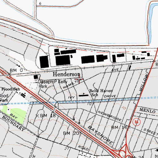 Topographic Map of Menlo Park Community Church of God in Christ, CA