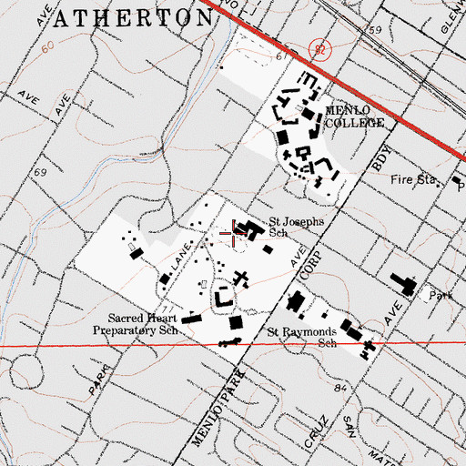 Topographic Map of Saint Joseph's School of the Sacred Heart, CA