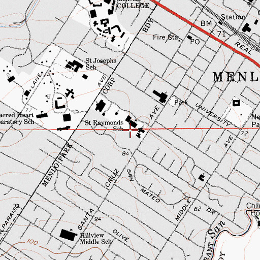 Topographic Map of Saint Raymonds Roman Catholic Church, CA