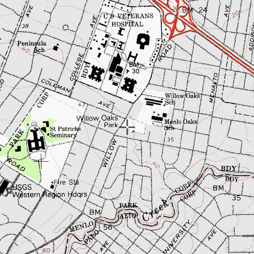 Topographic Map of Willow Oaks Park, CA