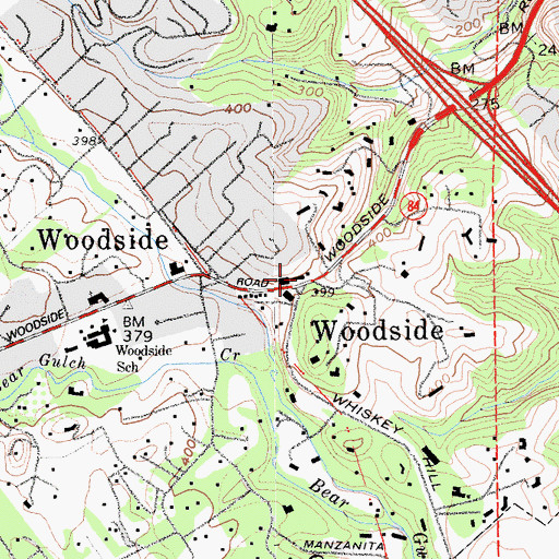 Topographic Map of Woodside Post Office, CA