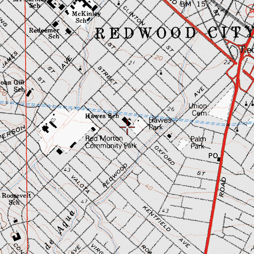 Topographic Map of Hawes Park, CA