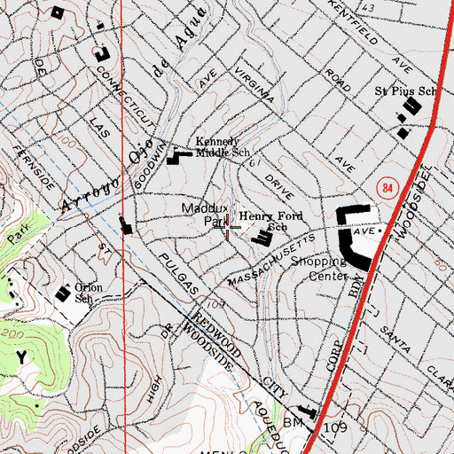 Topographic Map of Maddux Park, CA