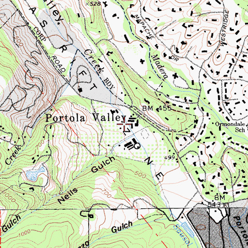 Topographic Map of Portola Valley Branch San Mateo County Library, CA