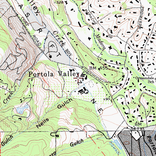 Topographic Map of Portola Valley Branch San Mateo County Library, CA