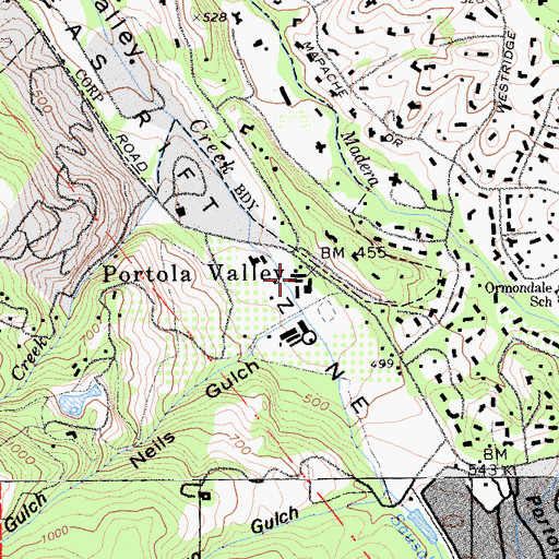 Topographic Map of Portola Valley Town Hall, CA