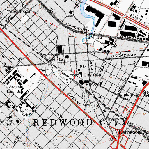 Topographic Map of Redwood City City Hall, CA