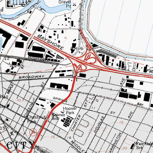 Topographic Map of Redwood City Post Office, CA