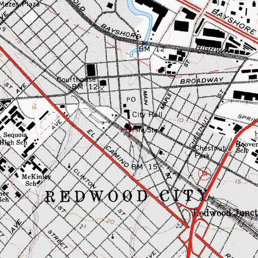 Topographic Map of Redwood City Public Library, CA
