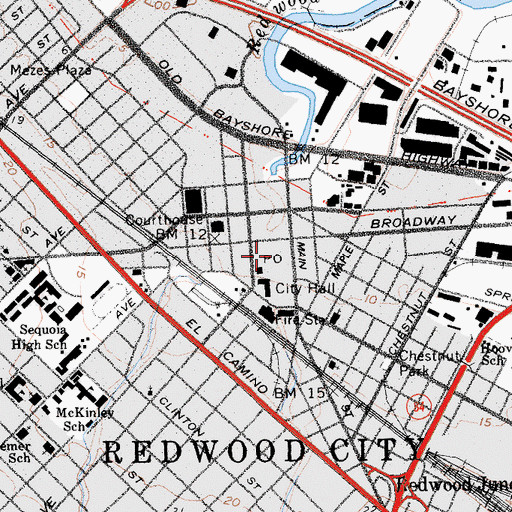 Topographic Map of Redwood Plaza Shopping Center, CA