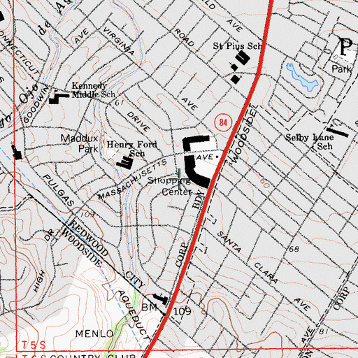 Topographic Map of Woodside Plaza Post Office, CA