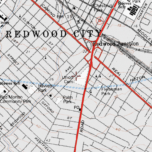 Topographic Map of Union Cemetery, CA