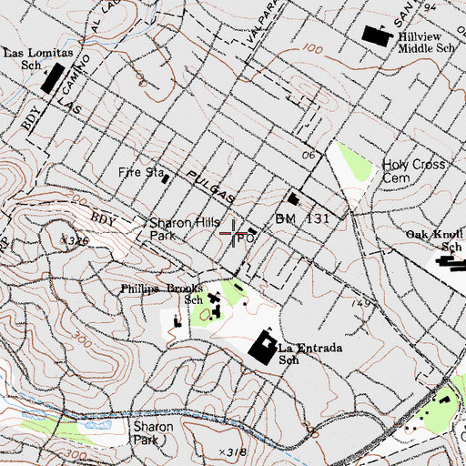 Topographic Map of West Menlo Park Post Office, CA