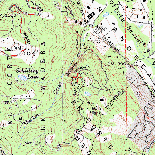 Topographic Map of Woodside Highlands, CA