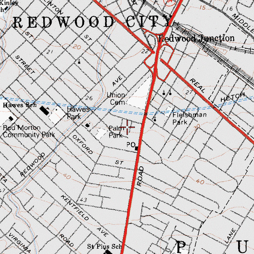 Topographic Map of Woodside Manor Shopping Center, CA