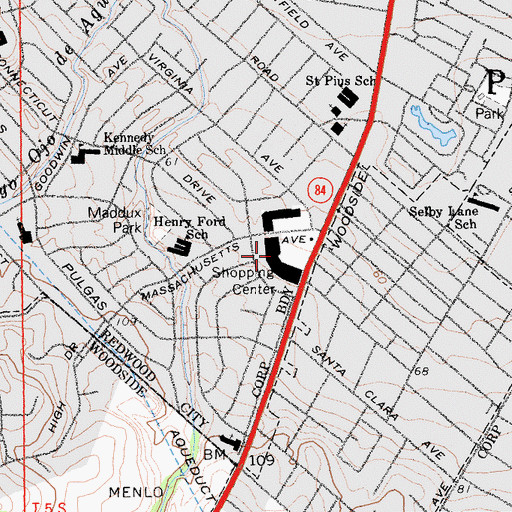 Topographic Map of Woodside Plaza Shopping Center, CA