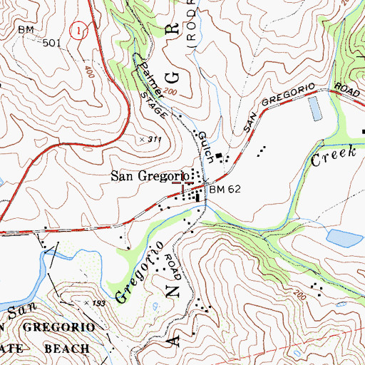 Topographic Map of San Gregorio Post Office, CA