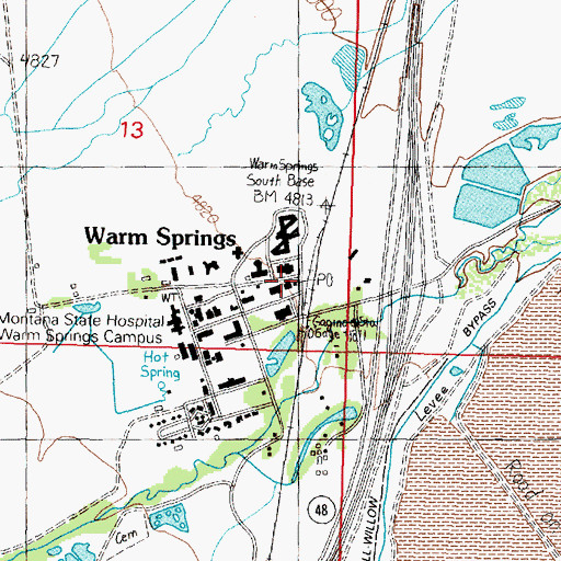 Topographic Map of Warm Springs Post Office, MT