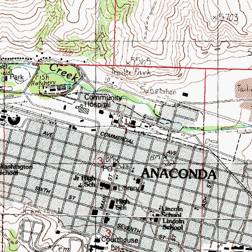 Topographic Map of Anaconda, MT