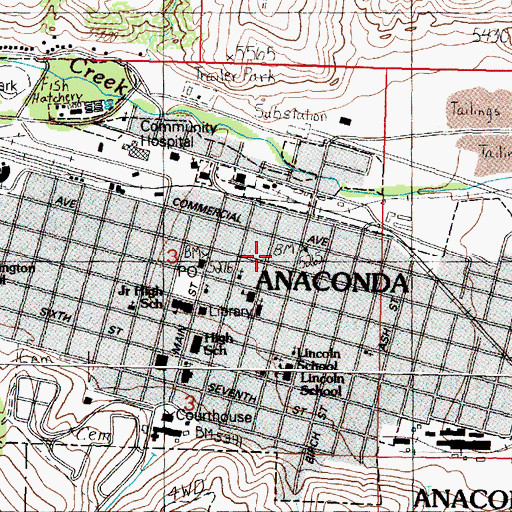 Topographic Map of Anaconda Visitors Center, MT