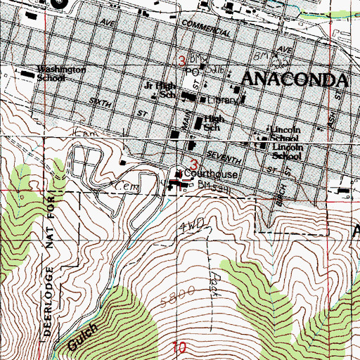 Topographic Map of Anaconda - Deer Lodge County Police Department, MT