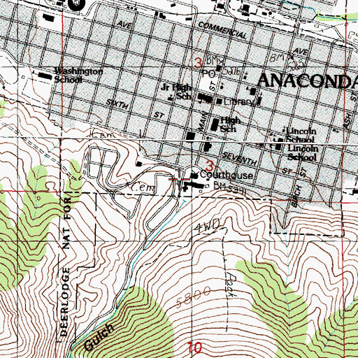 Topographic Map of Deer Lodge County Courthouse, MT