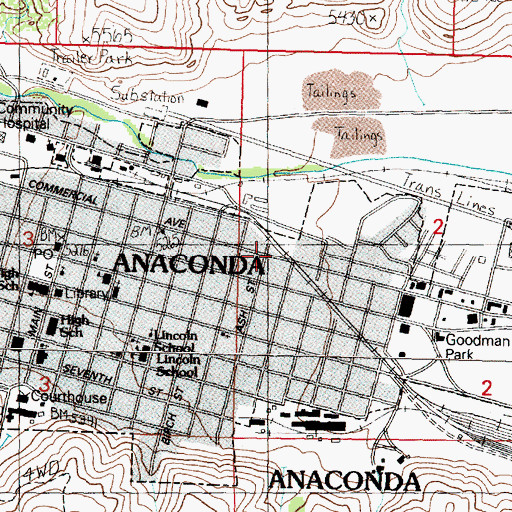 Topographic Map of Hunters Trailer Court, MT