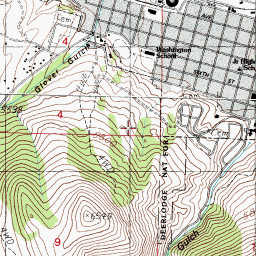 Topographic Map of Upper Hill Cemetery, MT
