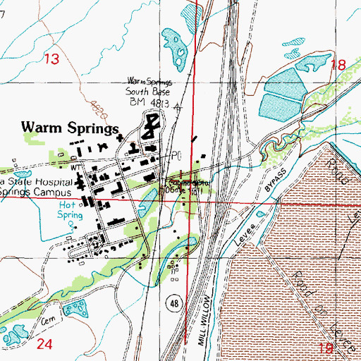 Topographic Map of Warm Springs Creek Bridge, MT
