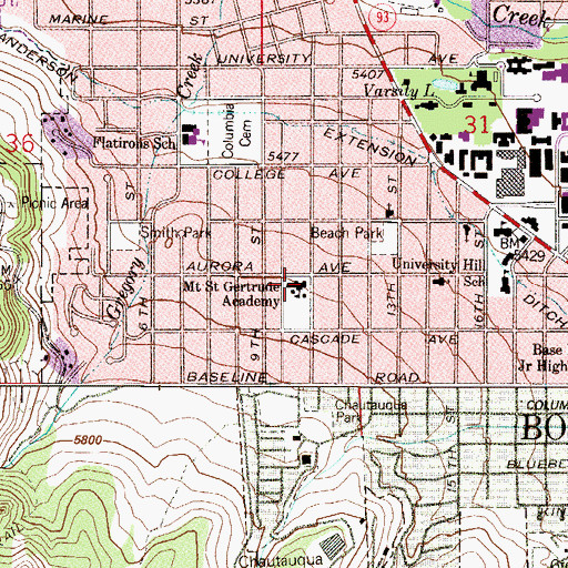 Topographic Map of Mount Saint Gertrude Academy (historical), CO
