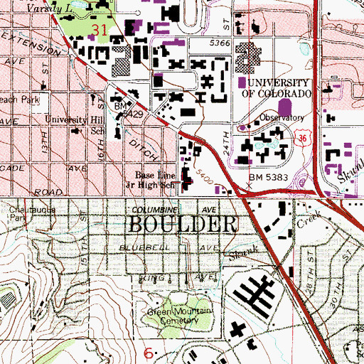 Topographic Map of Base Line Middle School, CO