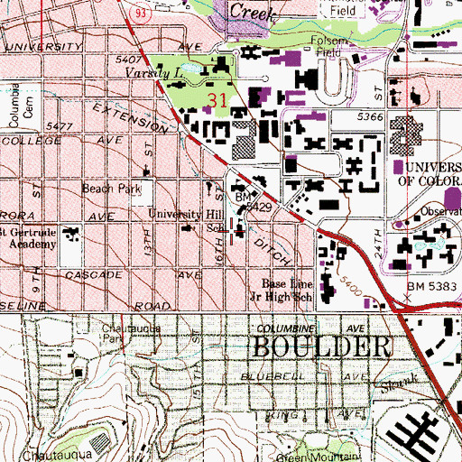 Topographic Map of University Hill School, CO