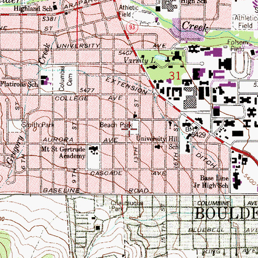 Topographic Map of Beach Park, CO