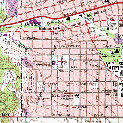 Topographic Map of Columbia Cemetery, CO