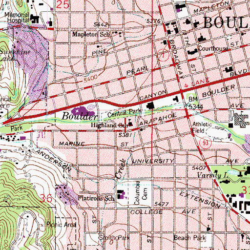Topographic Map of Highland School, CO