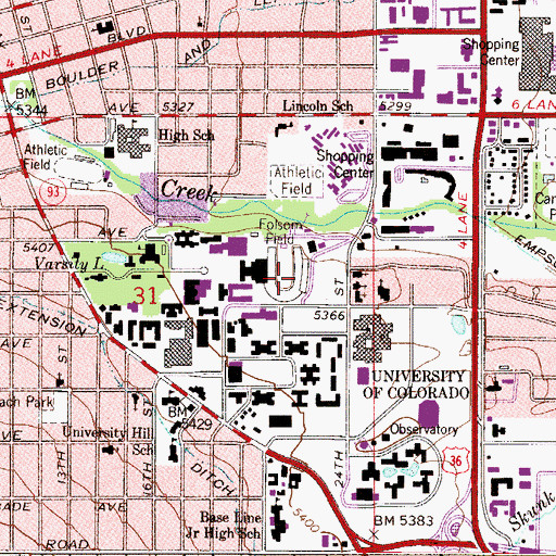 Topographic Map of Folsom Stadium, CO