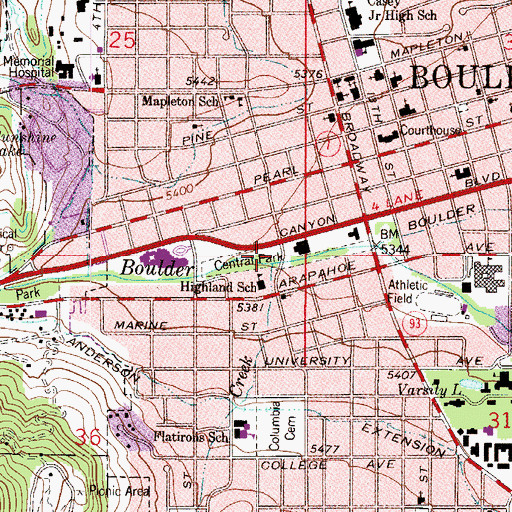 Topographic Map of Central Park, CO